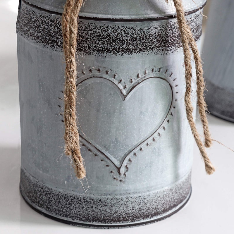 Fovasen Rustic Shabby Chic Vase Vintage Farmhouse Vase for Flowers,Galvanized Milk Can with Heart Design for Garden Wedding Kitchen Decor - 7.5" - Image 3